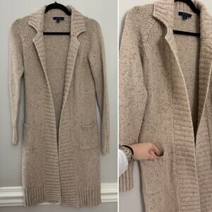 Boden Minimalist Classic Capsule Cozy Wool Angora Tan Longline Sweater Jacket M
